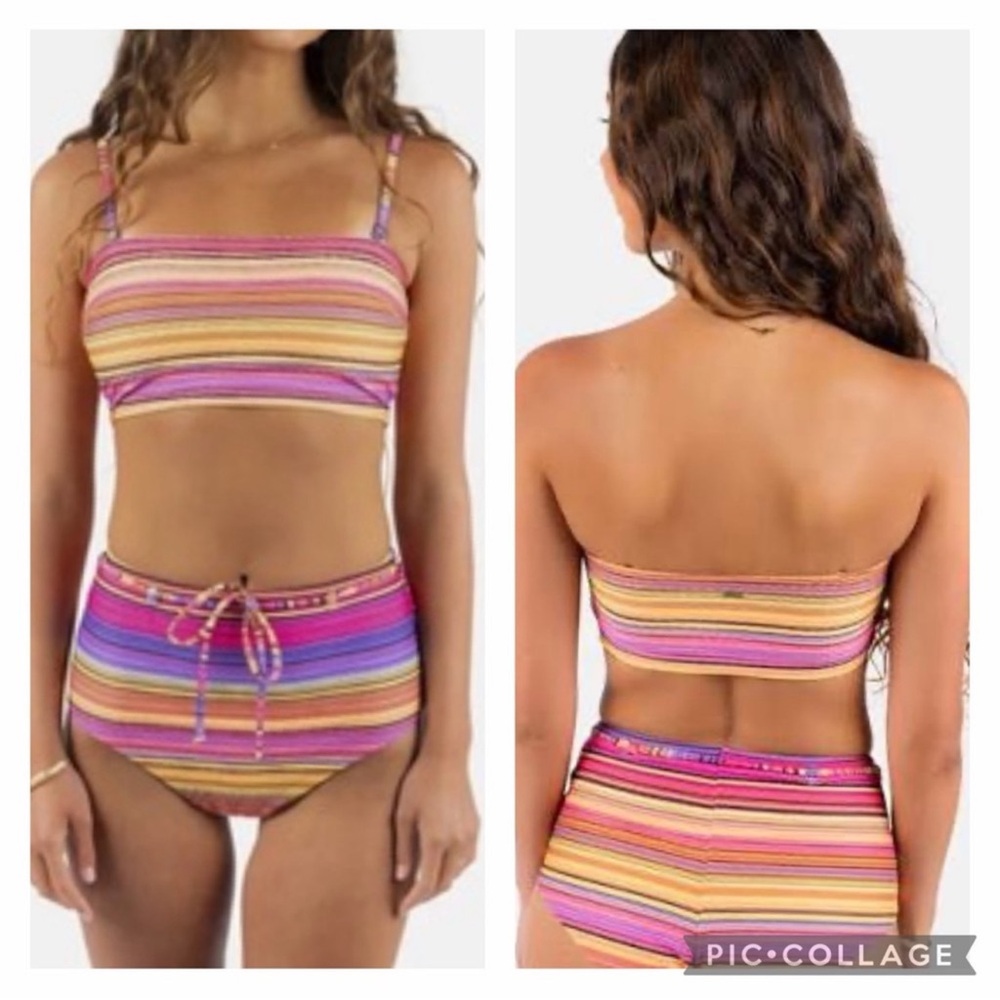 Rip Curl Palapa Bandeau Bikini Top & PALAPA HI WAIST CHEEKY, Size M/ L